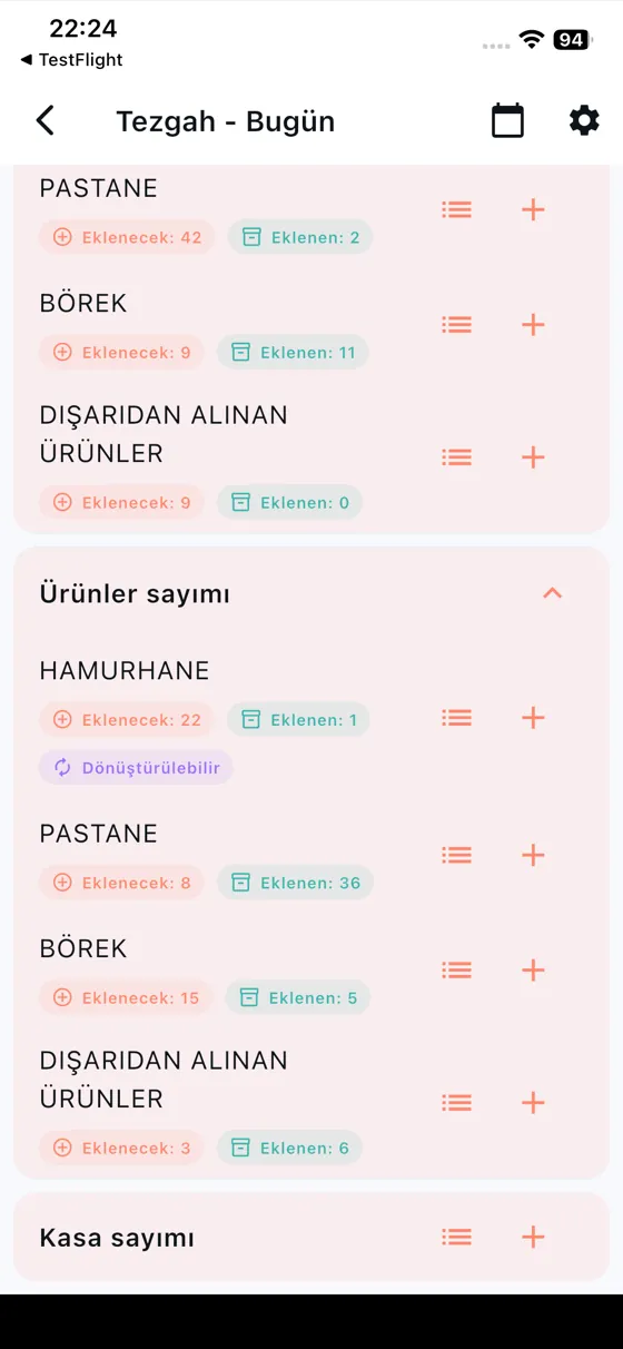 Ürün Sayımı — Kategori bazlı sayım; eklenen ve eklenecek adetler.