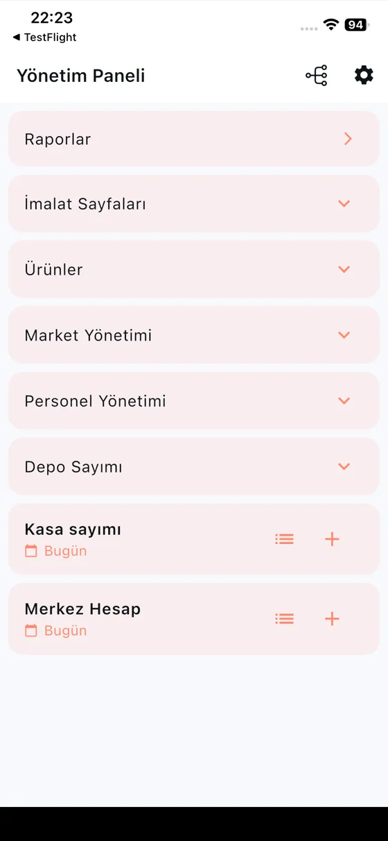Fırın Paneli yönetim ekranı: raporlar, imalat sayfaları, ürünler, market ve personel yönetimi